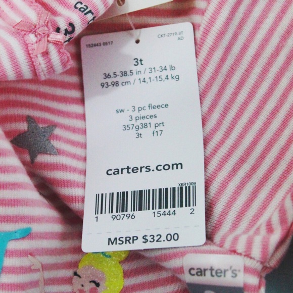 NWT Carters 3-Piece Girls Pink Fleece Pajama Set - Picture 5 of 5